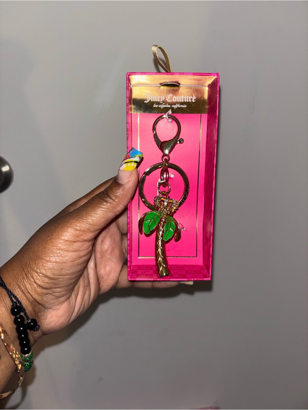 Juicy Couture Gold Palm Tree Keyring with Green Enamel Leaves